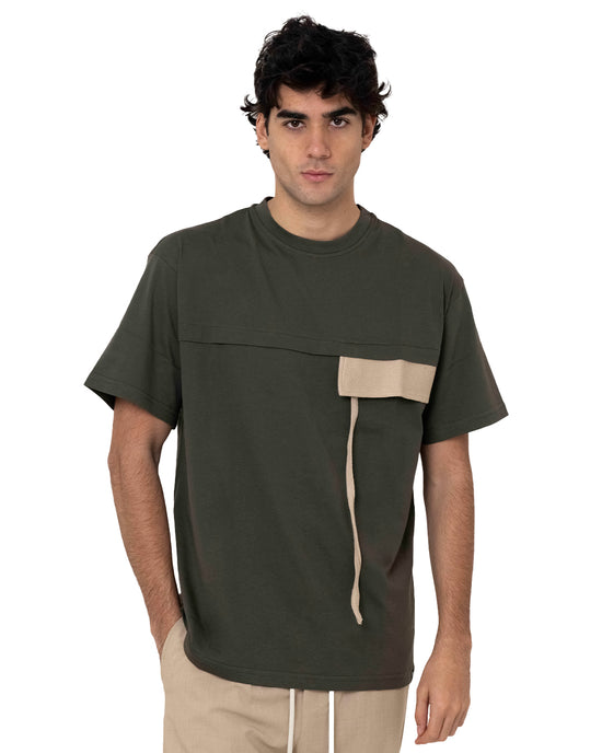 T-Shirt Girocollo con Applicazione Sfilacciata