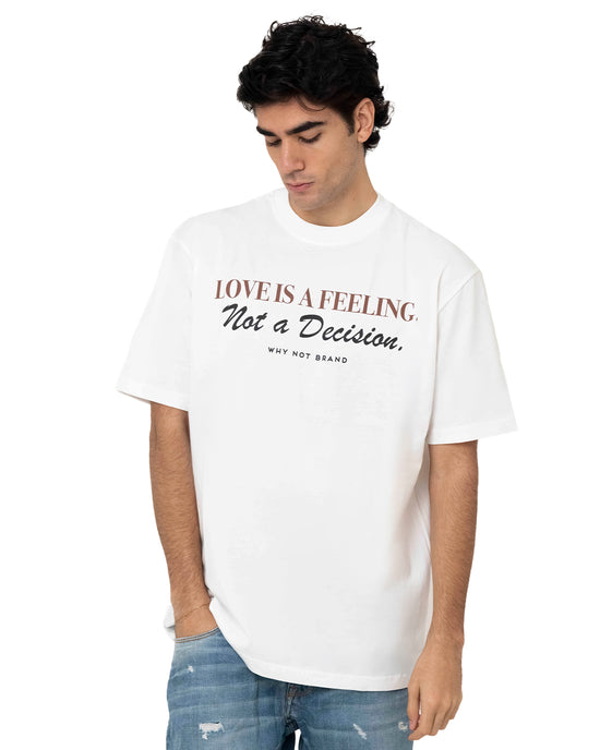 T-Shirt Girocollo con Stampa Bicolore Slogan